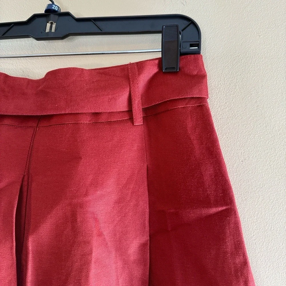 NWT Sandra Angelozzi Red Rust Linen Blend A-Line Midi Skirt w/ Belt Sz 4 US EU34
